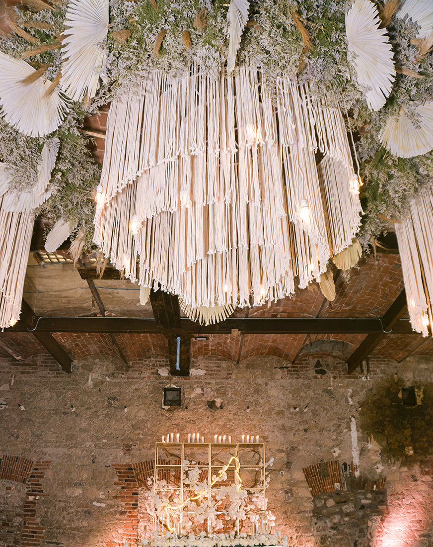 candelabro de macramé para decoración de boda